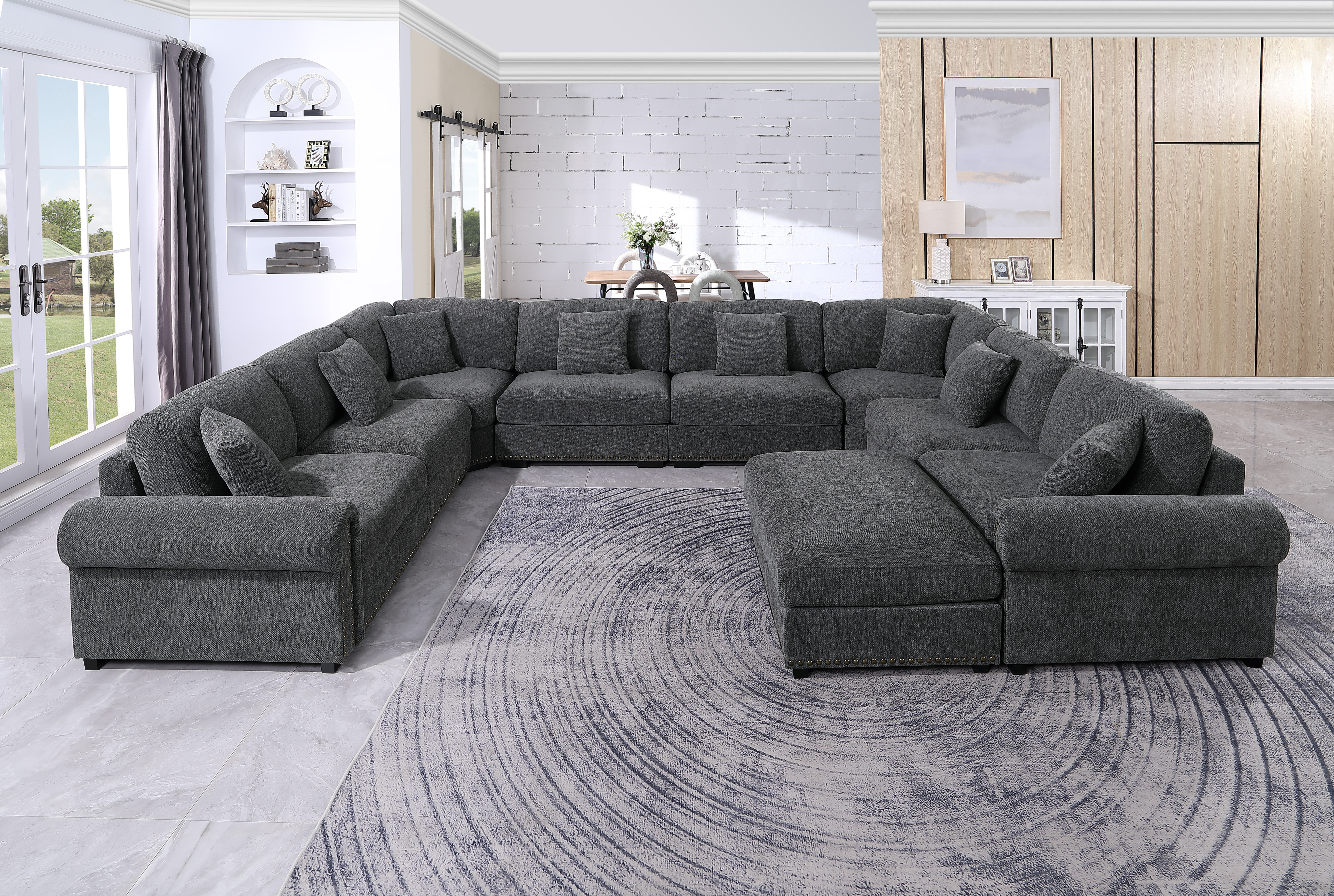 Red Barrel Studio® Modular Large 9 Seats Roller Arms Nailheads
